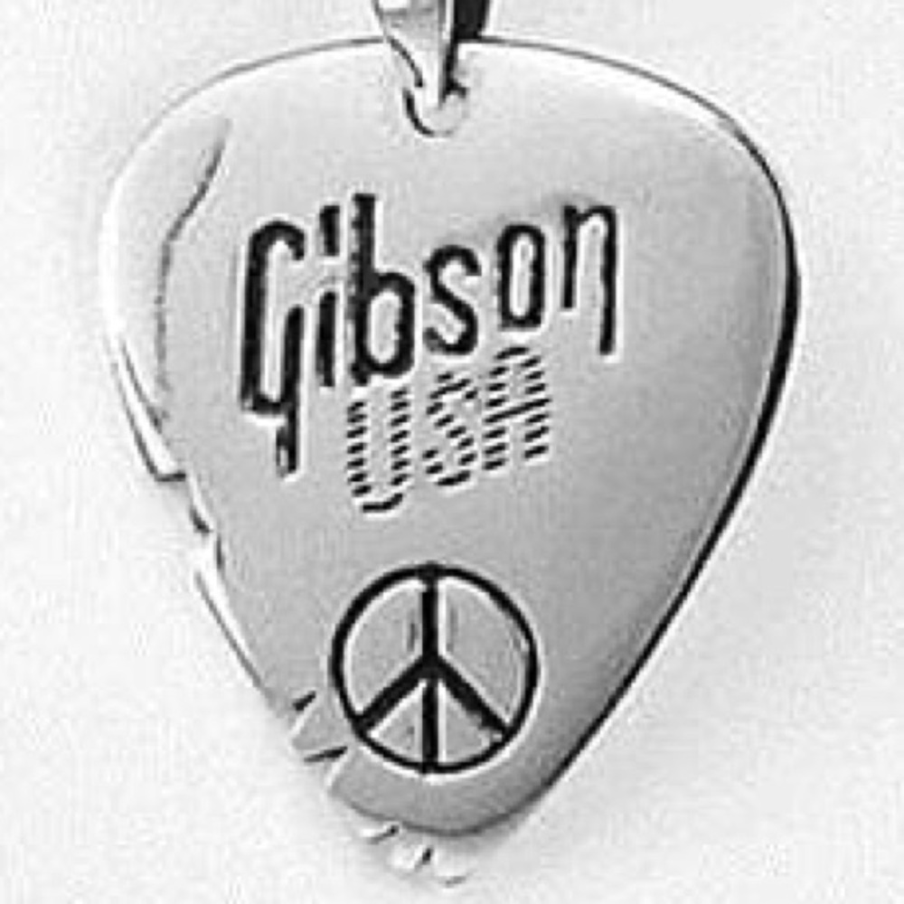Sterling Silver, Unisex Gibson USA Peace Guitar Pick Pendant